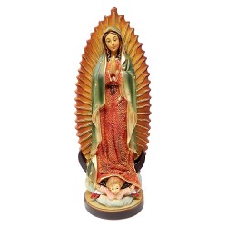 Figura Virgen de Guadalupe de México adorno 21cm. resina peana decoración