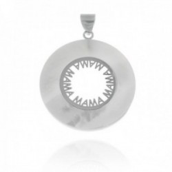 Colgante plata Ley 925m rodiada MAMÁ 30mm. disco nácar centro palabra lisa calada