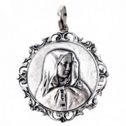 Medalla colgante plata Ley 925m maciza 30mm Virgen de los Dolores cerco detalles calado trasera lisa