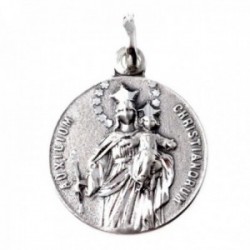 Medalla colgante plata Ley 925m maciza 21mm. Virgen María Auxiliadora tallada trasera lisa