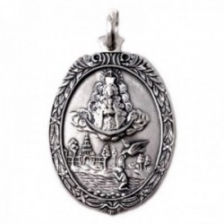 Medalla colgante plata Ley 925m maciza 40mm. Virgen del Rocío Bautismo cerco detalles trasera lisa