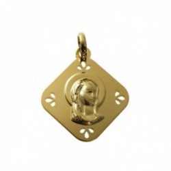 Medalla colgante plata Ley 925m chapada oro 25mm. Virgen Niña forma rombo puntas detalles calados