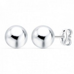 Pendientes oro blanco 18k bola lisa 7mm. cierre presión