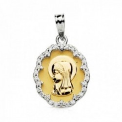 Medalla oro bicolor 18k Virgen Niña 20mm. oval formas cerco circonitas