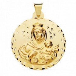 Medalla oro 18k Virgen del Carmen 42mm. detalles tallados cerco