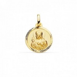 Medalla oro 18k escapulario 16mm. Corazón de Jesús Virgen del Carmen cerco tallado foma hélice