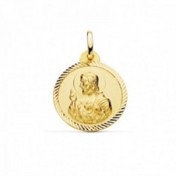 Medalla oro 18k escapulario 20mm. Corazón de Jesús Virgen del Carmen cerco tallado foma hélice