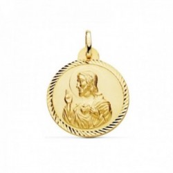 Medalla oro 18k escapulario 24mm. Corazón de Jesús Virgen del Carmen cerco tallado foma hélice