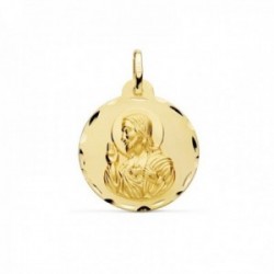 Medalla oro 18k escapulario 22mm. Corazón de Jesús Virgen del Carmen borde detalles tallados