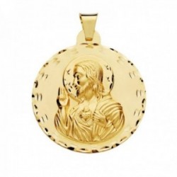 Medalla oro 18k escapulario 42mm. Corazón de Jesús Virgen del Carmen borde detalles tallados