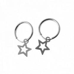 Pendientes Aro con Colgante de Plata de Ley 925 Estrella Calada 14mm.