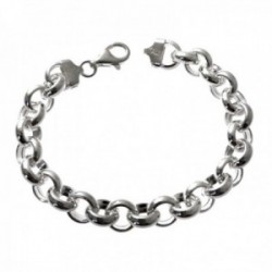 Pulsera plata Ley 925m eslabones asas huecas 20cm. lisa cierre mosquetón