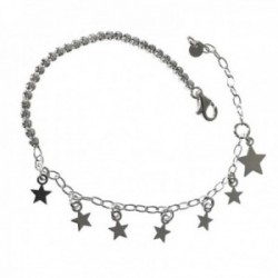 Pulsera plata Ley 925m niña 15.5 cm. cadena combinada circonitas estrellas colgantes mosquetón
