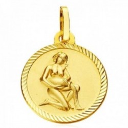 Medalla oro 18k horóscopo Acuario 20mm. signo zodiaco cerco tallado
