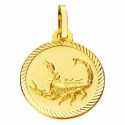 Medalla oro 18k horóscopo Escorpio 20mm. signo zodiaco cerco tallado