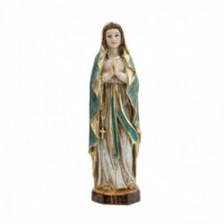 Figura Virgen de Lourdes imagen 14cm. patrona de los enfermos adorno resina peana decoración