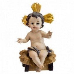 Figura Niño Jesús imagen 11.5cm. sentado paja corona dorada adorno resina decoración