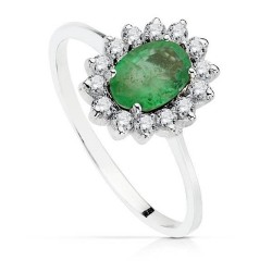 Sortija oro blanco 18k piedra fina esmeralda 7mm. circonitas mujer