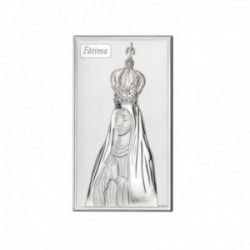 Imagen icono plata Ley 925m bilaminada 11cm. Virgen de Fátima mate brillo parte trasera madera
