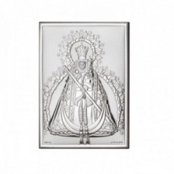Imagen icono plata Ley 925m bilaminada 11.5cm. Virgen de la cabeza brillo mate parte trasera madera