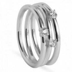 Sortija Luxenter plata Ley 925m baño rodio colección Carsara efecto anillo triple circonitas blancas