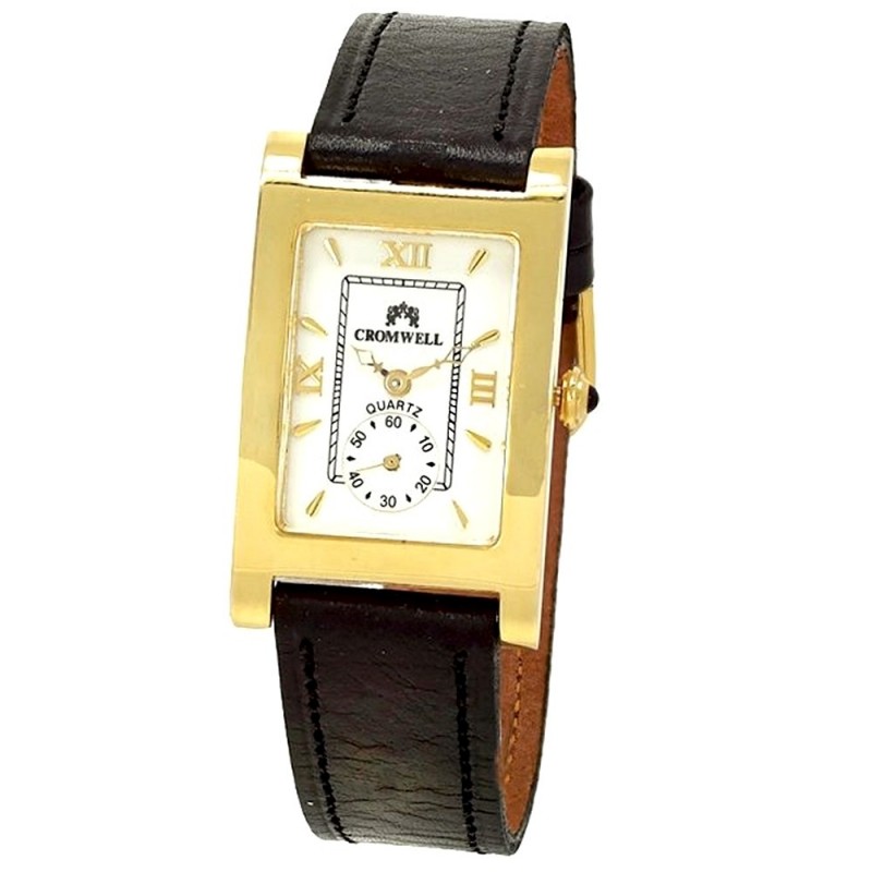 Reloj oro 18k Cromwell hombre brillo pulido esfera blanca rectangular