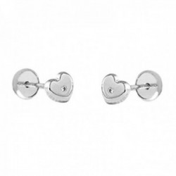 Pendientes oro blanco 18k bebé 3.5mm colección Baby corazón diamante brillante 0.02ct. cierre tuerca