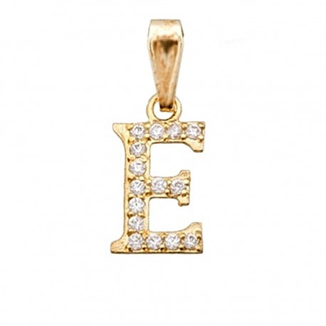 Colgante letra oro 18k inicial ''E'' alto 9mm. circonitas [6223]