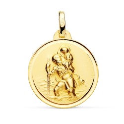 Medalla oro 18k San Cristóbal 18mm. bisel trasera lisa