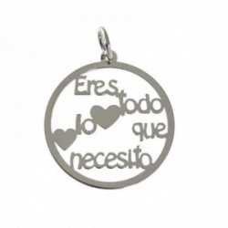 Colgante plata Ley 925m mensaje ERES TODO LO QUE NECESITO corazones calado cerco