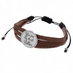 Pulsera acero inoxidable rodiado adaptable YOU ARE THE BEST FATHER combinada ante cordón macreamé
