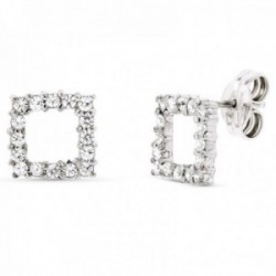 Pendientes oro blanco 18k cuadrado 9mm. calado cerco circonitas cierre presión